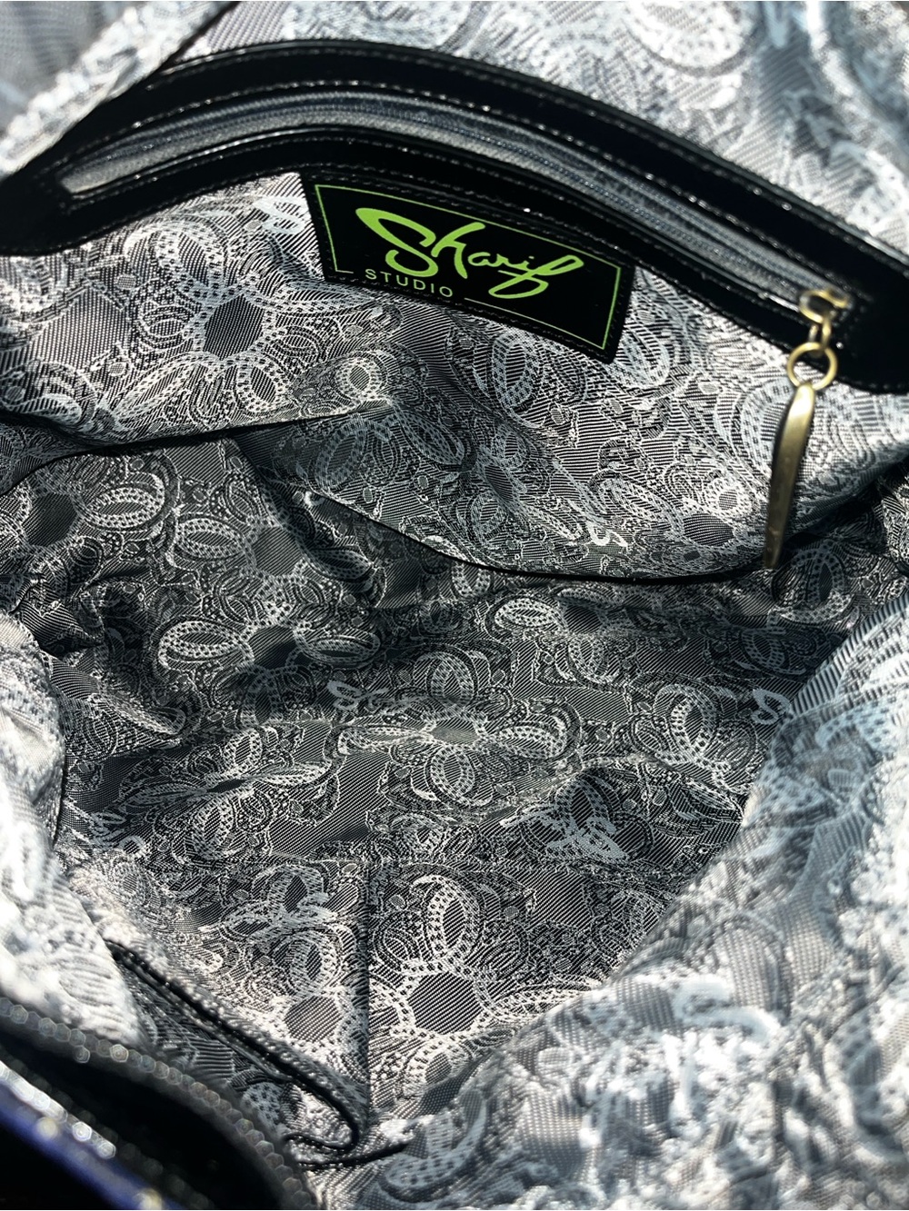 Sharif Quilted Black Satchel Handbag with Silver Stud Accents - Picture 3 of 3